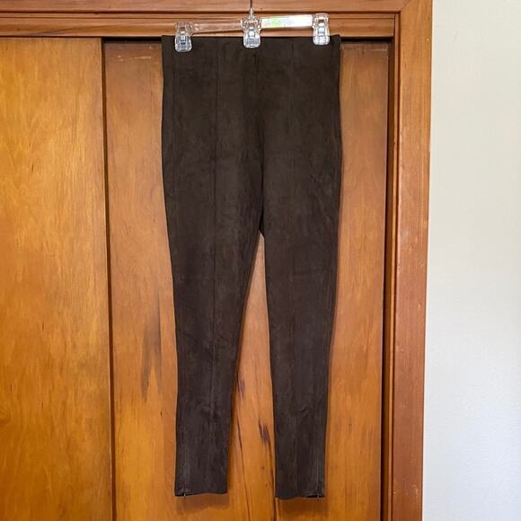 Zara Brown Suede Look Leggings Side Zip Ankles Autumn Fall Winter City Glam - Picture 1 of 8
